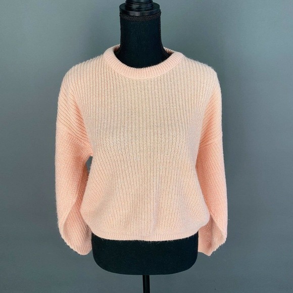 Vintage Spring Seasons Peach Pink Silver Metallic Long Sleeve Sweater Size Small - Picture 1 of 6